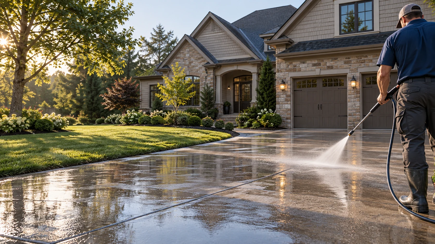 Driveway being professionally cleaned